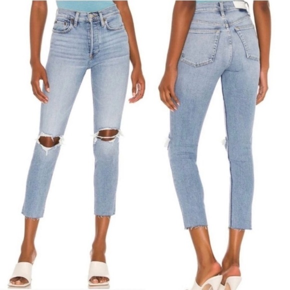 REDONE Originals 90s High Rise Ankle Crop Frayed Hem Light Dusk Destroy Size 26 - Picture 1 of 14